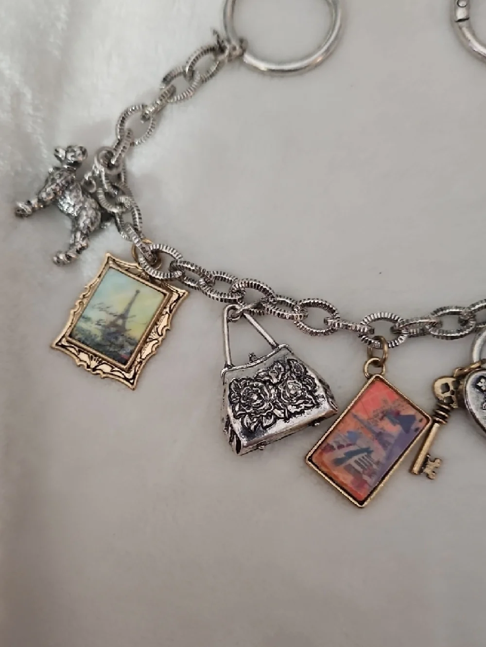 Patricia Nash NWT Paris Handbag Charm - Silver Chain With Gold And Varied Charms